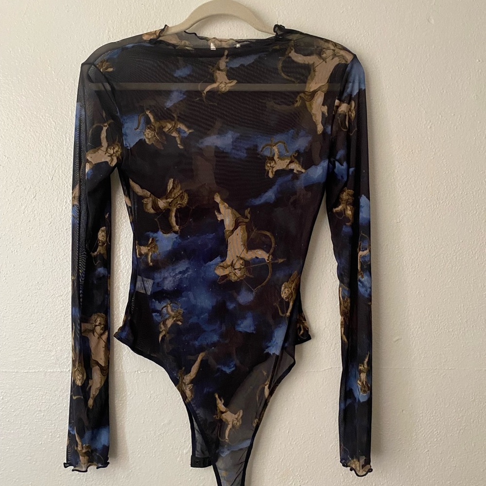 Sheer Bodysuit Pair with Artistic Print